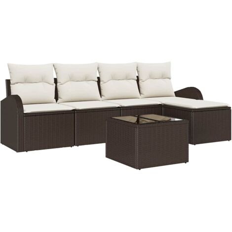 Ensemble de Canapés 6 pcs Mobilier de jardin Marron et blanc polyrotin (1/5)