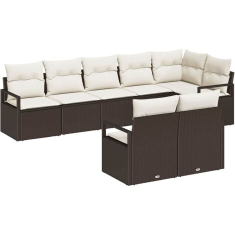 Ensemble de canapé de jardin 8 pcs Mobilier de jardin Marron et blanc polyrotin (1/5)