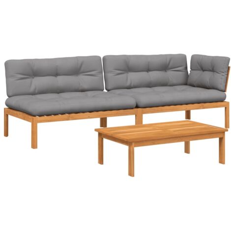 Salon palette de jardin avec coussins 3pcs Mobilier de jardin bois d'acacia massif (1/5)