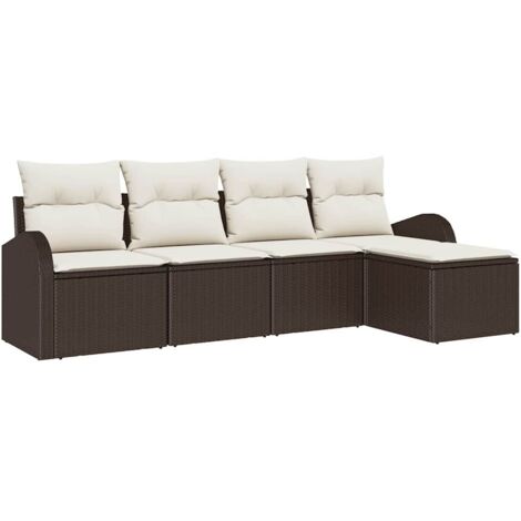 Ensemble de Canapés 5 pcs Mobilier de jardin Marron et blanc polyrotin (1/5)