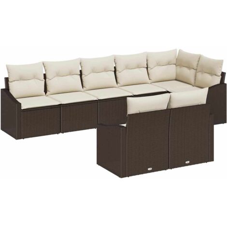 Ensemble de canapé de jardin 8 pcs Mobilier de jardin Marron et blanc polyrotin (1/5)