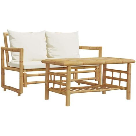 Ensemble de canapés de jardin 2 pcs Mobilier de jardin avec coussins en bambou (1/5)