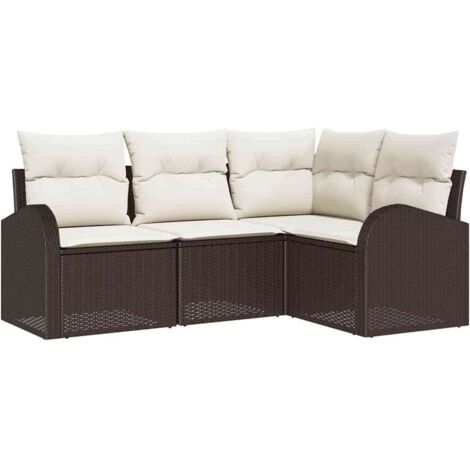 Ensemble de canapé de jardin 4 pcs Mobilier de jardin Marron et blanc polyrotin (1/5)