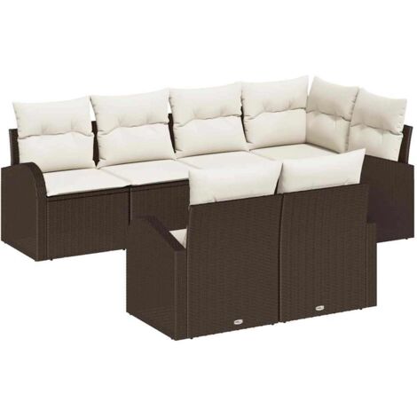 Ensemble de canapé de jardin 7 pcs Mobilier de jardin Marron et blanc polyrotin (1/5)
