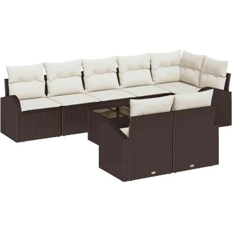 Ensemble de canapé de jardin 9 pcs Mobilier de jardin Marron et blanc polyrotin (1/5)