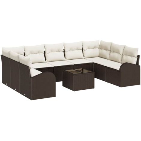 Ensemble de canapé de jardin 10 pcs Mobilier de jardin Marron et blanc polyrotin (1/5)