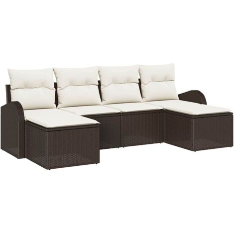 Ensemble de Canapés 6 pcs Mobilier de jardin Marron et blanc polyrotin (1/5)