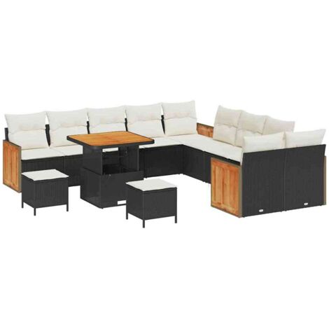 Ensemble de canapé de jardin 17 pcs Mobilier de jardin Noir et Crème polyrotin (1/5)