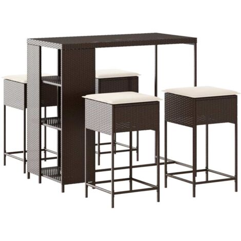 Ensemble de bar de jardin avec coussins 5 pcs  Mobilier de jardin marron poly rotin (1/5)