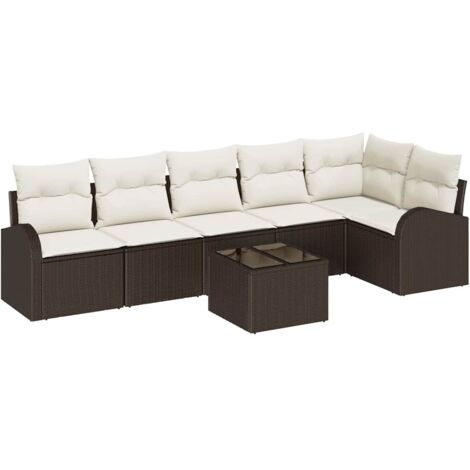 Ensemble de canapé de jardin 7 pcs Mobilier de jardin Marron et blanc polyrotin (1/5)