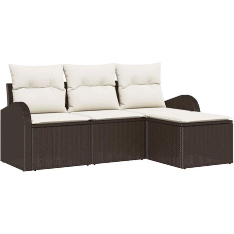 Ensemble de Canapés 4 pcs Mobilier de jardin Marron et blanc polyrotin (1/5)
