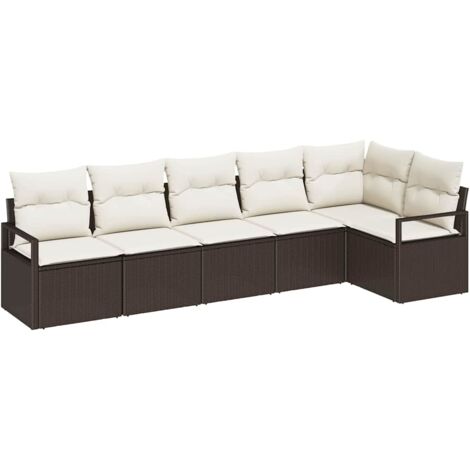 Ensemble de canapé de jardin 6 pcs Mobilier de jardin Marron et blanc polyrotin (1/5)