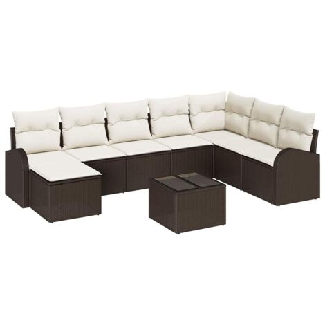 Ensemble de Canapés 9 pcs Mobilier de jardin Marron et blanc polyrotin (1/5)