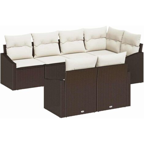 Ensemble de canapé de jardin 7 pcs Mobilier de jardin Marron et blanc polyrotin (1/5)
