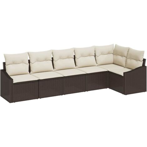 Ensemble de canapé de jardin 6 pcs Mobilier de jardin Marron et blanc polyrotin (1/5)