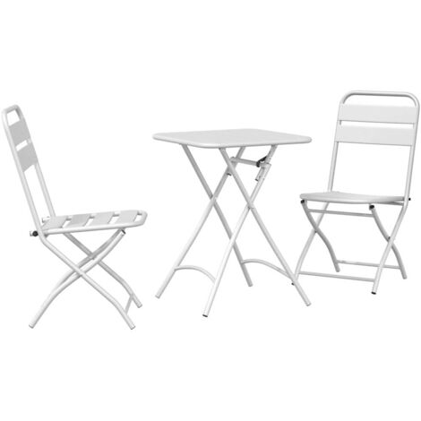 Ensemble bistrot 3 pcs Mobilier de jardin Blanc Acier (1/5)