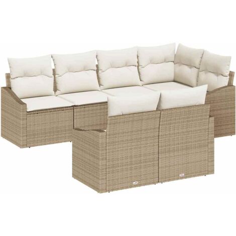 Ensemble de canapé de jardin 7 pcs Mobilier de jardin Beige et blanc polyrotin (1/5)