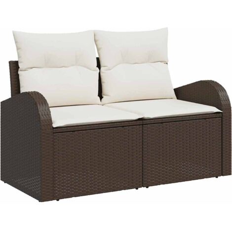 Ensemble de Canapés 6 pcs Mobilier de jardin Marron et blanc polyrotin (1/5)