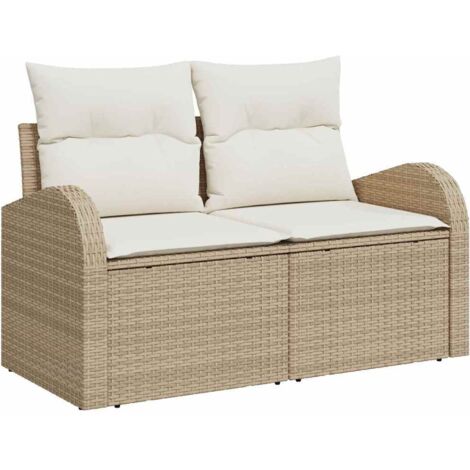 Ensemble de canapé de jardin 8 pcs Mobilier de jardin Beige et blanc polyrotin (1/5)