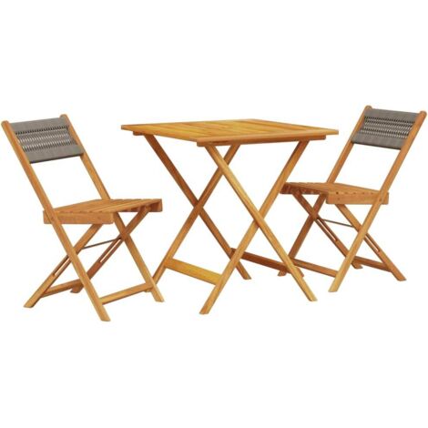 Ensemble de bistro 3 pcs Mobilier de jardin gris polypropylène et bois massif (1/5)