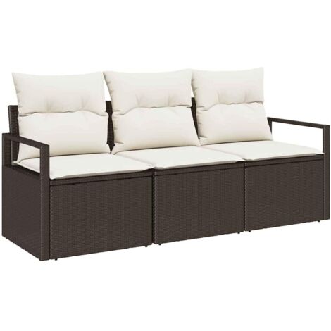 Ensemble de canapé de jardin 3 pcs Mobilier de jardin Marron et blanc polyrotin (1/5)