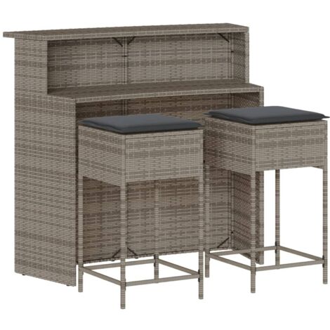 Ensemble de bar de jardin 3 pcs  Mobilier de jardin et coussins gris résine tressée (1/5)