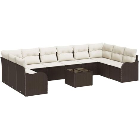 Ensemble de canapé de jardin 11 pcs Mobilier de jardin Marron et blanc polyrotin (1/5)