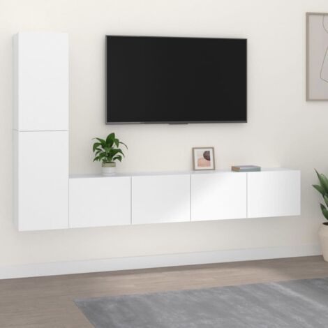 4 pcs Ensemble de meubles TV Banc TV Meuble de Rangement Blanc Bois d'ingénierie HUIBU969232 (1/5)