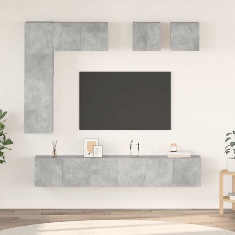 8 pcs Ensemble de Meuble TV Moderne Banc TV Meuble de Rangement Gris béton Aggloméré XHET63116 (1/5)