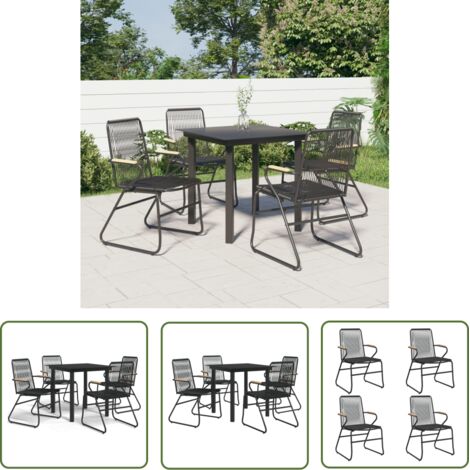 The Living Store Ensemble à manger de jardin 5 pcs Noir Rotin PVC - Meubles De Jardin - Salon De Jardin - Ensemble De Jardin - Mobilier De Jardin - Rotin Pvc (1/5)