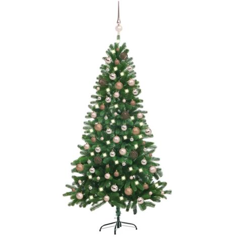 Arbre de Noël artificiel Sapin de Noël Décoration de Fête de Noël avec LED et boules 150 cm Vert ETJTE960238 (1/5)