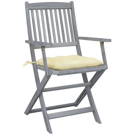 2 pcs Chaises pliables d'extérieur, Chaises de jardin à dîner, Fauteuils de jardin avec coussins Bois d'acacia BGT35848 (1/5)