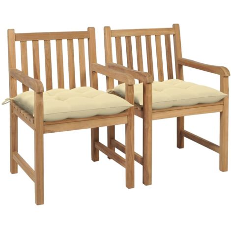 Chaises/Fauteuils de jardin 2 pcs avec coussins blanc crème Bois de teck -TF16411 (1/5)