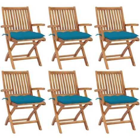 Lot de 6 Chaises pliables de jardin avec coussins,Fauteuils d'extérieur Bois de teck -TF36581 (1/5)