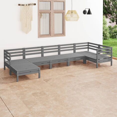 7 pcs Salon de jardin Salon d'extérieur Ensemble Meuble de Jardin Mobilier d'Extérieur Bois de pin massif Gris XFNRX576819 (1/5)
