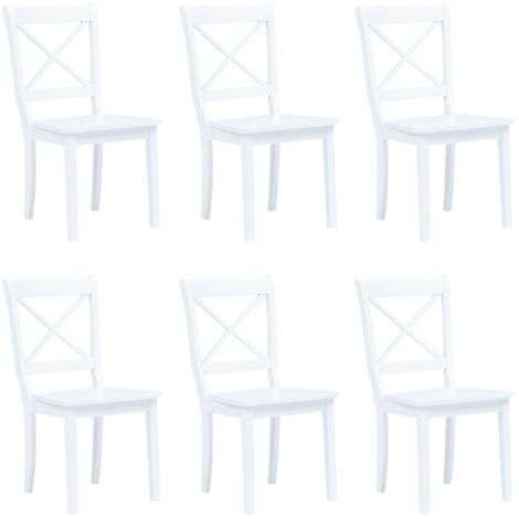 Lot de 6 Chaises à manger,Chaises de salle à manger blanc bois d'hévéa massif HH73974 (1/5)