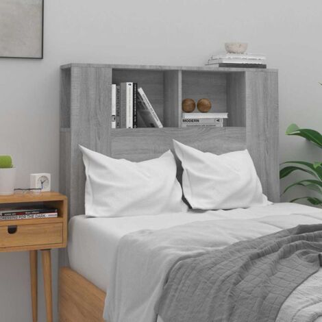 Armoire de tête de lit, Tête de lit avec rangement, Armoire de rangement pour chambre Sonoma gris 100x18,5x104,5 cm CDE73125 (1/5)