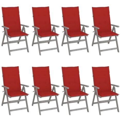 Lot de 8 Chaises inclinables de jardin avec coussins,Fauteuils d'extérieur Gris Acacia -TF28075 (1/5)