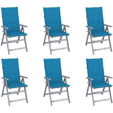 Lot de 6 Chaises inclinables de jardin,Fauteuils d'extérieur avec coussins Bois d'acacia -TF85068 (1/5)