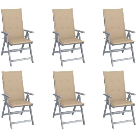 Lot de 6 Chaises inclinables de jardin,Fauteuils d'extérieur avec coussins Bois d'acacia -TF71110 (1/5)