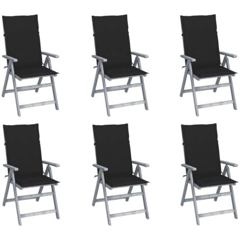 Lot de 6 Chaises inclinables de jardin,Fauteuils d'extérieur avec coussins Bois d'acacia -TF69280 (1/5)