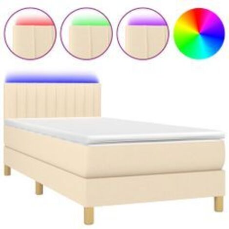 Lit Adulte,Sommier tapissier avec matelas et LED,Lit simple - Crème 100x200 cm Tissu DETHB90915 (1/5)