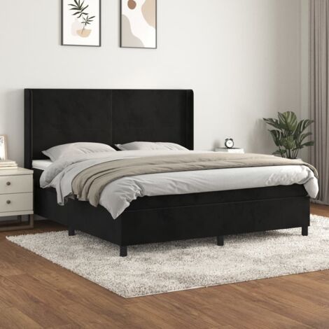 Lit Double Lit à sommier tapissier avec matelas Lit Adulte Meuble de Chambre à Coucher Noir 160x200 cm Velours XRKJY2233738 (1/5)