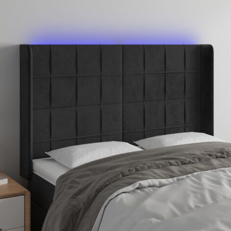 Tête de lit avec lumière LED,Panneau de lit,Décoration murale Noir 147x16x118/128 cm Velours XJDT408614 (1/5)