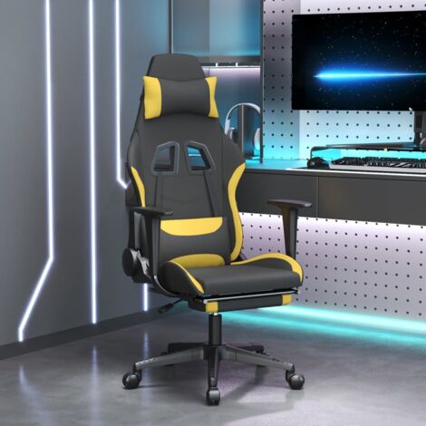 Chaise de jeu,Fauteuil de jeux,Siège gamer de massage avec repose-pied Noir et jaune Tissu BGT92867 (1/5)