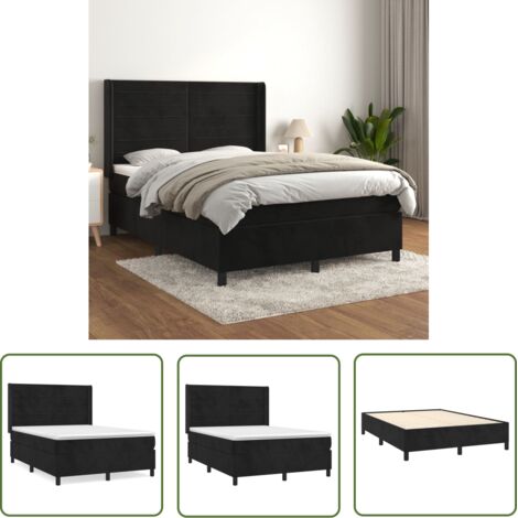 Lit Adulte moderne, Lit à sommier tapissier avec matelas Noir 140x200 cm Velours GSW42801 (1/5)