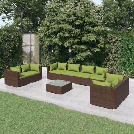 Salon de jardin 9 pcs,Mobilier de terrasse,Table et Chaise pour Relax avec coussins Résine tressée Marron -YZ492942 (1/5)