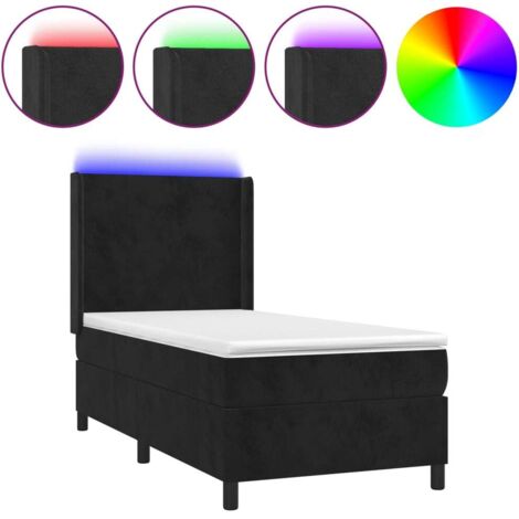 Sommier tapissier avec matelas et LED, Lit Adulte, Lit simple Noir 100x200 cm Velours BVM18961 (1/5)