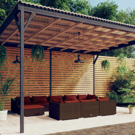 Salon de jardin 10 pcs,Mobilier de terrasse,Table et Chaise pour Relax avec coussins Marron Résine tressée -YZ108435 (1/5)