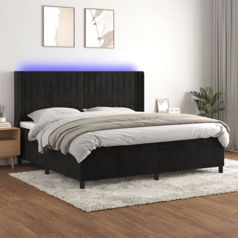 Sommier Tapissier + Matelas + LED,Lit adulte Simple Durable Noir 200x200 cm Velours -13651 (1/5)